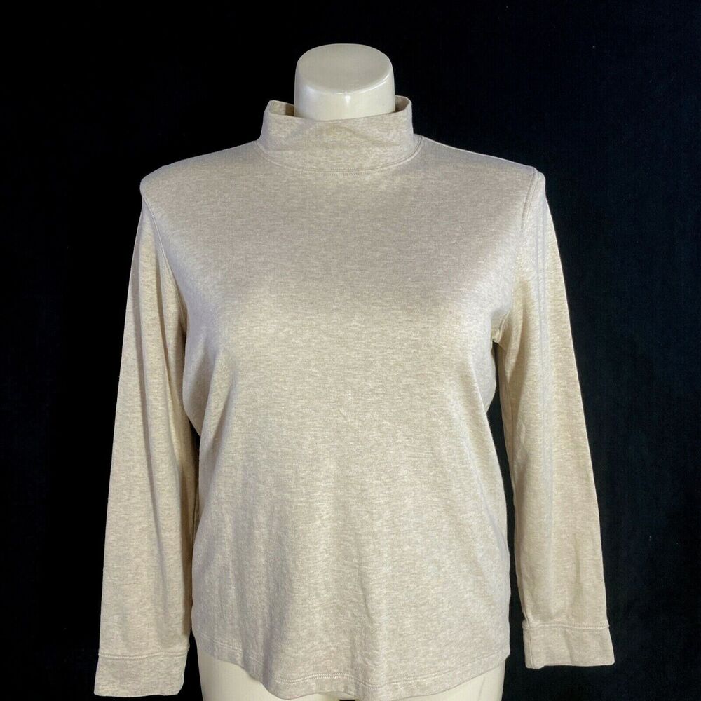 Talbots Turtleneck XL Heather Beige‎ Long Sl Stretch Tee Top Closet Staple USA